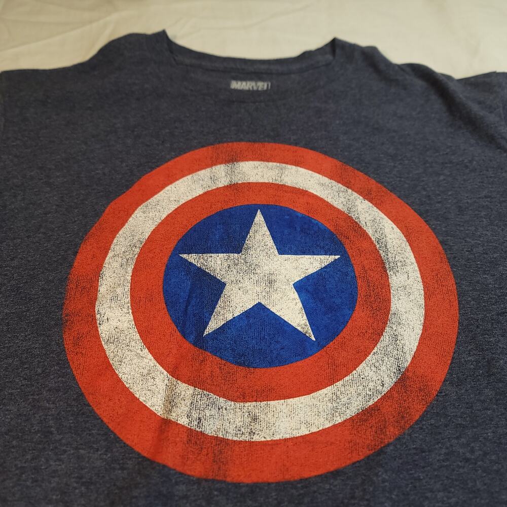 Marvel Captain America Graphic Short Sleeve Casual Shirt Mens Size Large L Blue